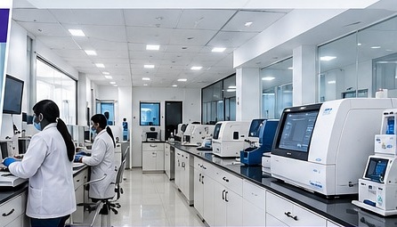 Illustrative laboratory interior with diagnostic instruments